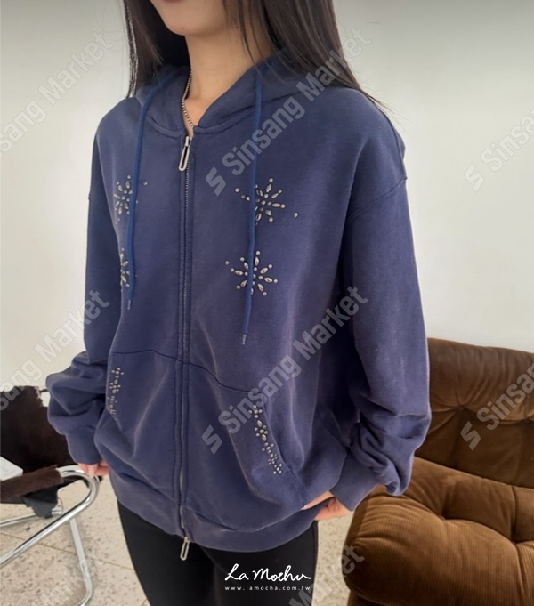 雪花鉚釘連帽拉鍊外套
